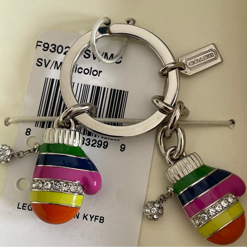NWT Coach Legacy Stripe Mittens Hang Tag Keychain Fob Bag Charm